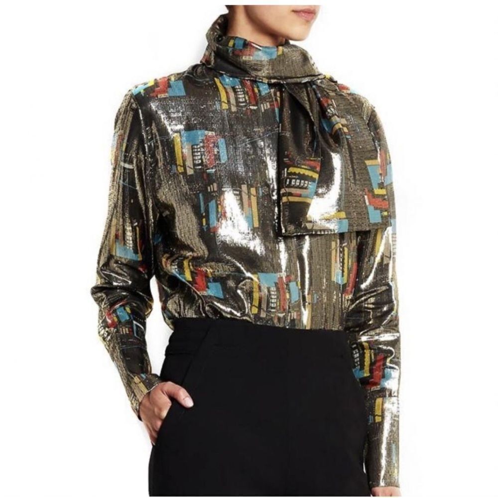 J.W.Anderson Shimmering Silk Blouse with abstract cityscape pattern